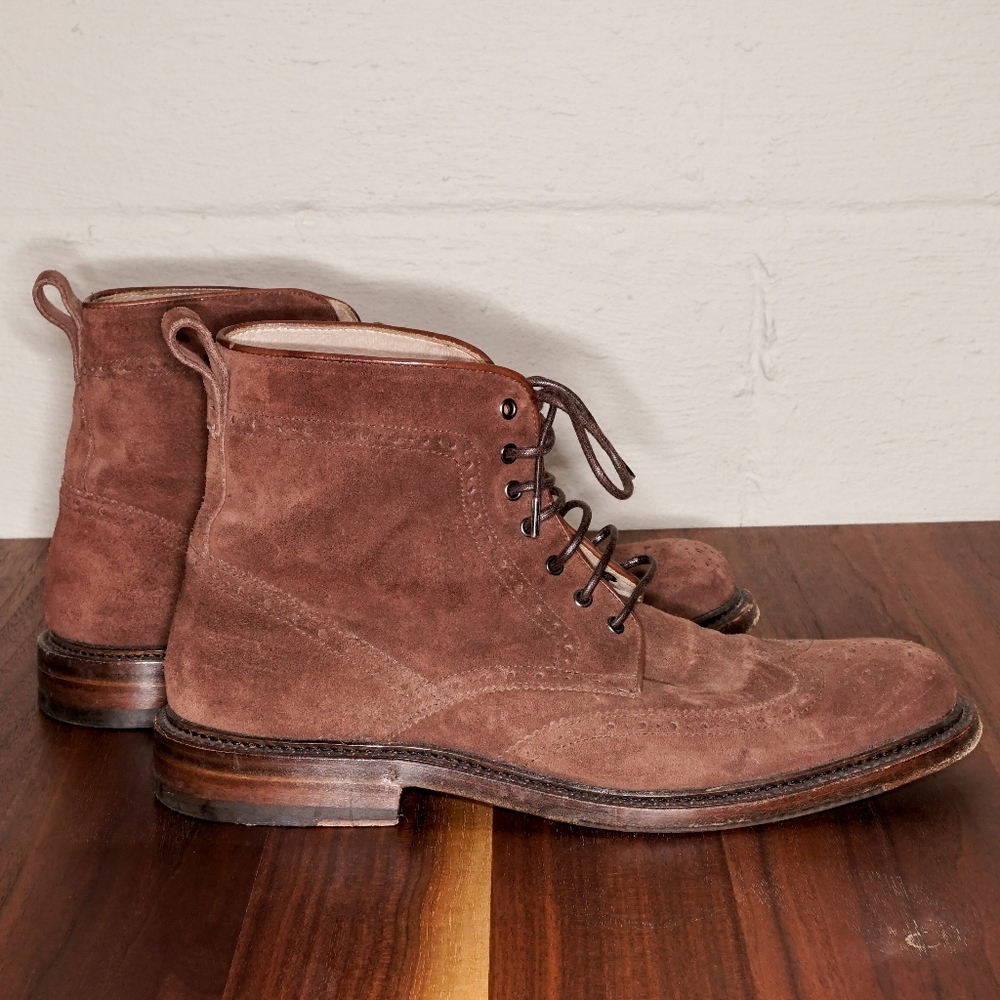 Aquatalia Forrest Brogue Weatherproof Boots Brown Mens Size 8 Made in Italy
